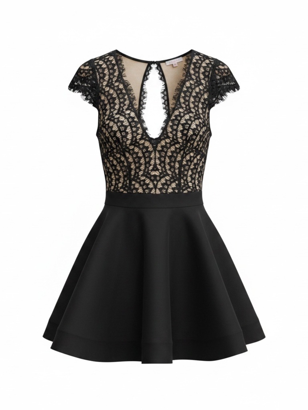 Luxxel Black Lace Keyhole Fit-and-Flare Mini Dress - Size M